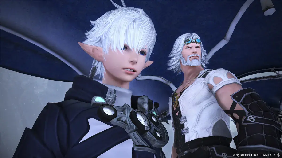 Alphinaud dan Cid dalam screenshot Final Fantasy XIV terkait akun Final Fantasy XIV