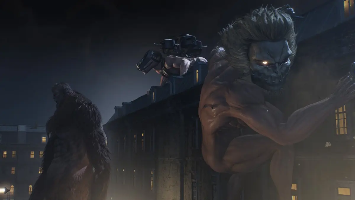 Titan raksasa di kota malam dalam Attack on Titan 3 preview