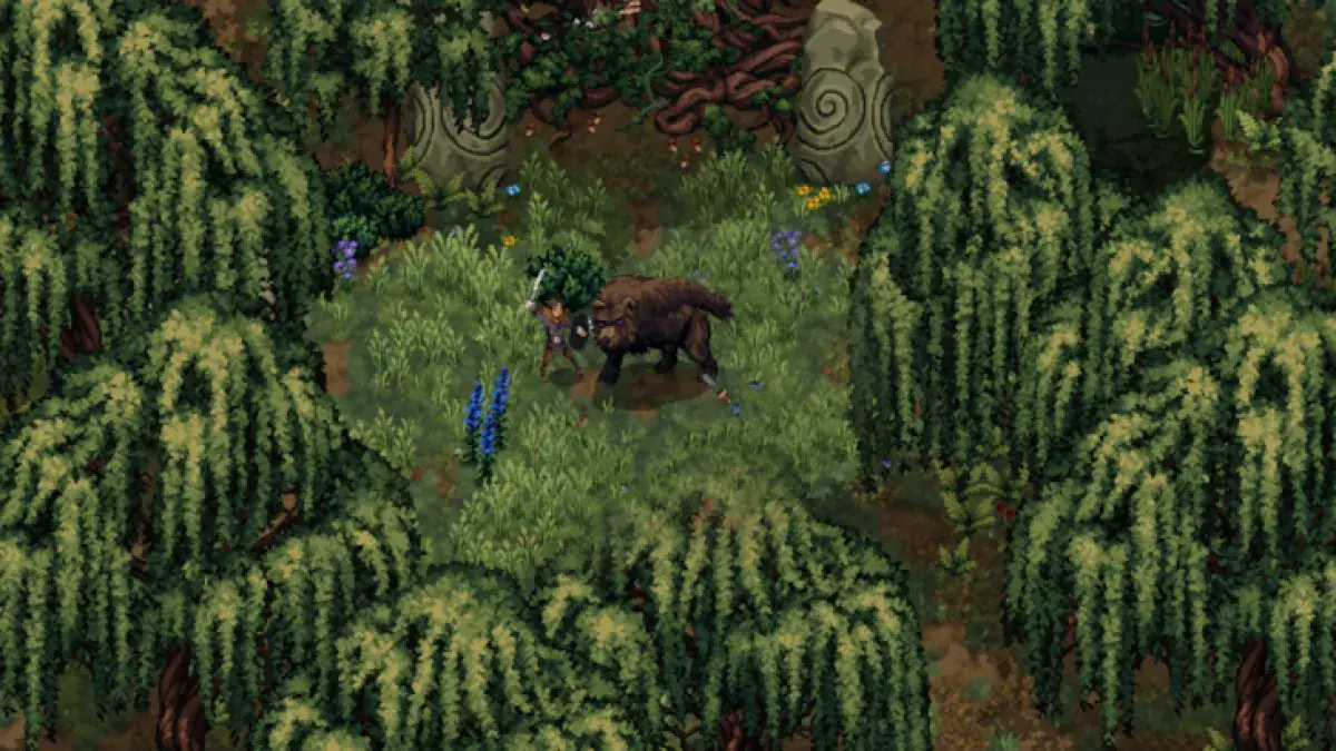 Gameplay Drova II Torn Lands, karakter melawan beruang di hutan