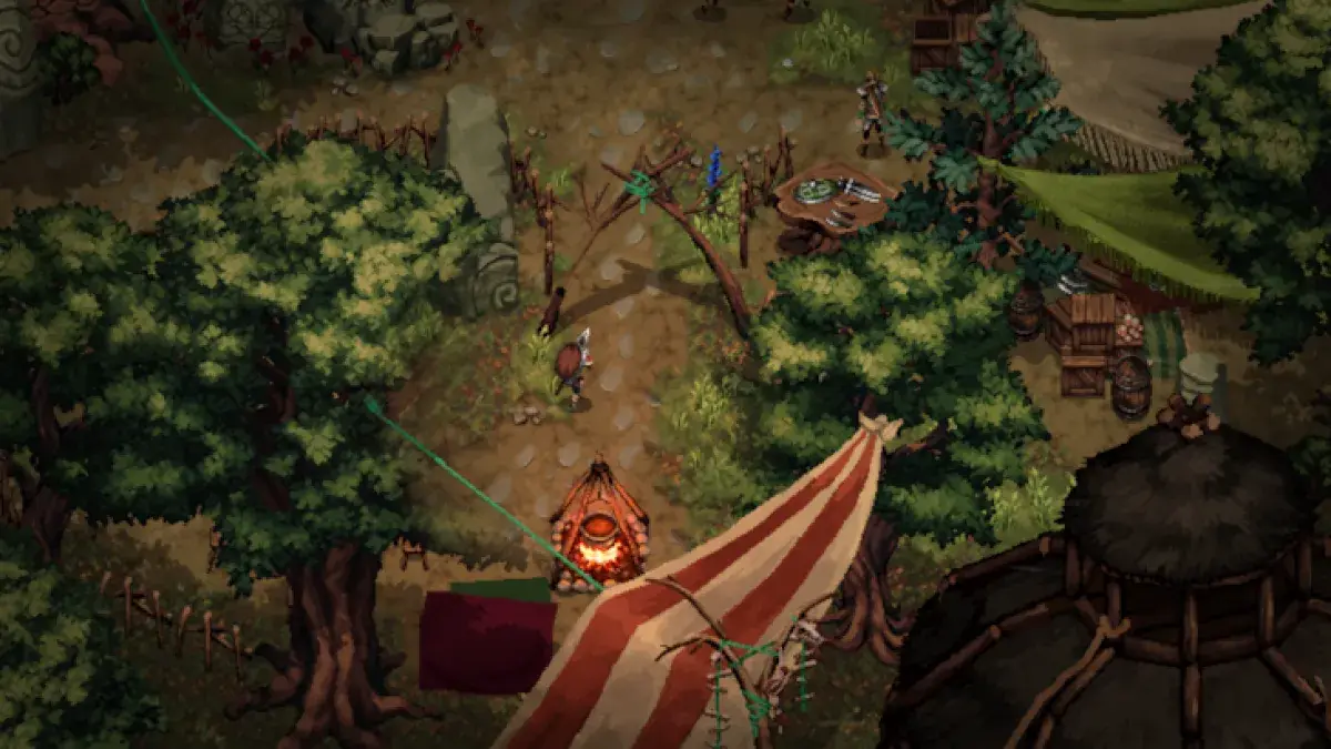 Gameplay Drova II Torn Lands, perkemahan dan desa di dunia open world