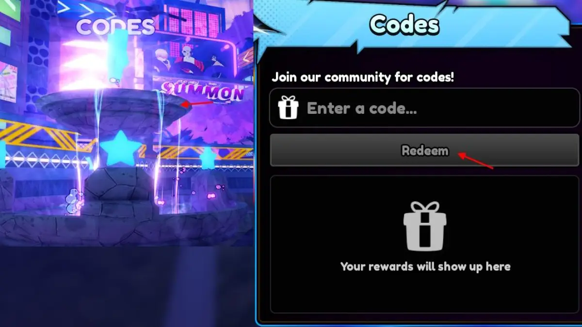 Menu Codes Anime Galaxies tempat memasukkan kode Anime Galaxies Oktober 2026