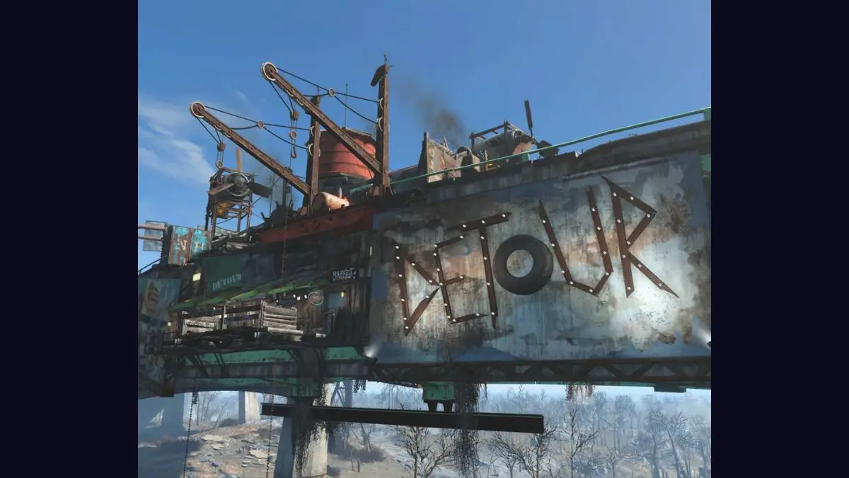 Kota Detour di atas overpass dalam mod Fallout 4 Detour