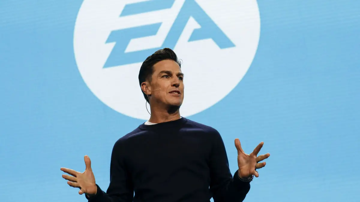 Presentasi EA di panggung, latar pengumuman Project Gridiron EA Sports